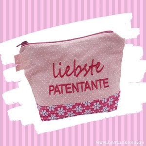 bestickte Tasche LIEBSTE PATENTANTE //rosa - pink//  Kosmetiktasche Kulturtasche Schminktasche Makeup-Bag Statement Kompliment Geschenk (32)