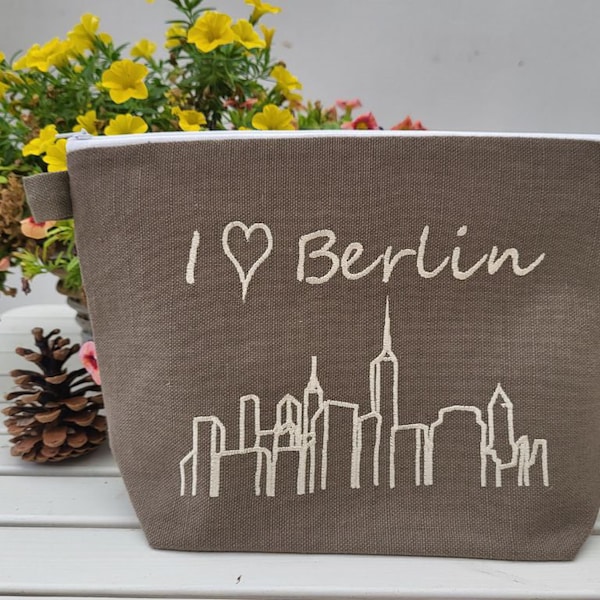 SALE - embroidered bag "I love BERLIN" **Canvas mocca** diaper bag wash bag sale diaper bag wash bag //express shipping//