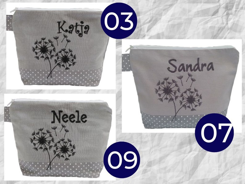 bestickte Tasche PUSTEBLUME NAME Schminktasche Kulturtasche Kosmetikasche Makeup-Bag Wunschname Geschenk //freie Farbwahl// Bild 4