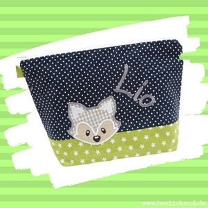 bestickte Tasche FUCHS + Name  //kiwi - marine// Wickeltasche Kulturbeutel Windeltasche Kulturtasche Waschtasche 20 Schriften Kosmetiktasche