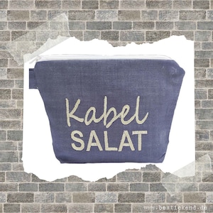 bestickte Tasche KABELSALAT *Leinen marine* für Ladekabel, Kopfhörer, Akku (Kosmetiktasche - Schminktasche - Tasche - BAG)  Geschenk (44)