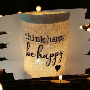 embroidered WINDLIGHT HAPPY // free choice of color // light bag candle glass decoration garden table decoration party tea light lantern