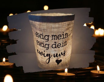 besticktes Windlicht "EWIG"   //freie Farbwahl// - Lichtbeutel Kerzenglas Deko Garten Tischdeko Party Teelicht Laterne