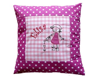 besticktes Kissen GÄRTNERIN + NAME   //rosa - pink//   40x40 Kissenbezug Geschenk Schmusekissen Kuschelkissen Namenskissen