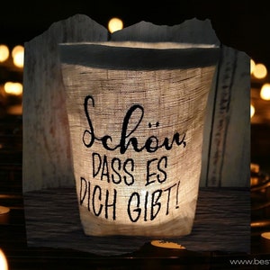 besticktes WINDLICHT "Schön, dass es dich gibt" *FREIE FARBWAHL*  Lichtbeutel, Kerzenglas, Deko, Kompliment, Danke, Freundin, Liebe, Laterne