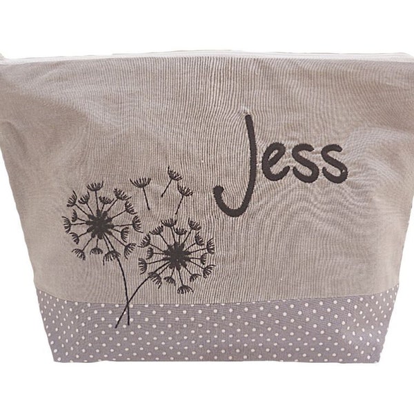 embroidered bag dandelion + name //grey// diaper bag toiletry bag diaper bag toiletry bag wash bag 20 fonts cosmetic bag