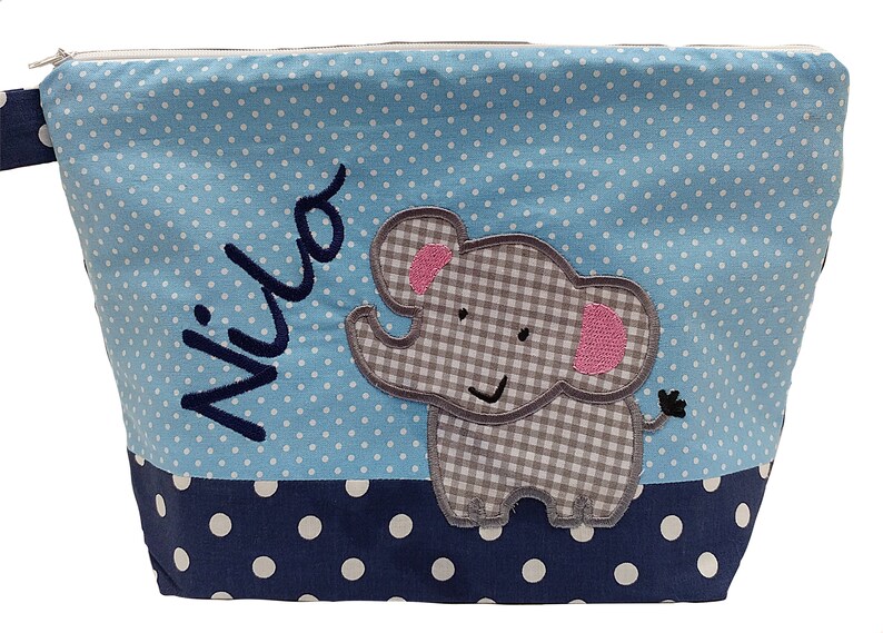 sac brodé ELEPHANT nom //bleu clair marine// sac à langer trousse de toilette sac à langer trousse de toilette trousse de toilette 20 polices image 6