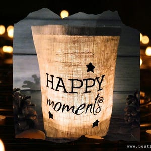 besticktes WINDLICHT "HAPPY MOMENTS" *freie Farbwahl*  Lichtbeutel, Kerzenglas, Deko, Geschenk, Kompliment, Danke, Freundin, Liebe