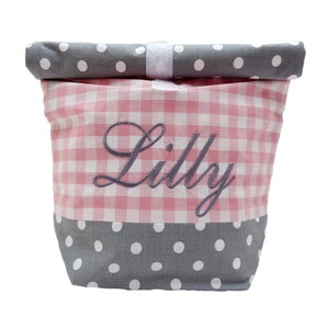 embroidered lunch bag NAME //pink grey// lunchbox, picnic bag breakfast bag bread bag bag personalized 20 fonts gift image 1