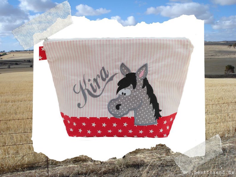 embroidered bag HORSE name // pink red // diaper bag wash bag diaper bag wash bag wash bag 20 fonts gift image 1