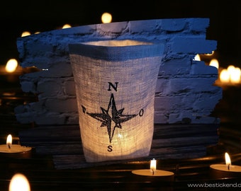 embroidered WINDLIGHT ***WINDROSE*** //free choice of color// light bag, candle glass, decoration, gift, maritime, love, lantern