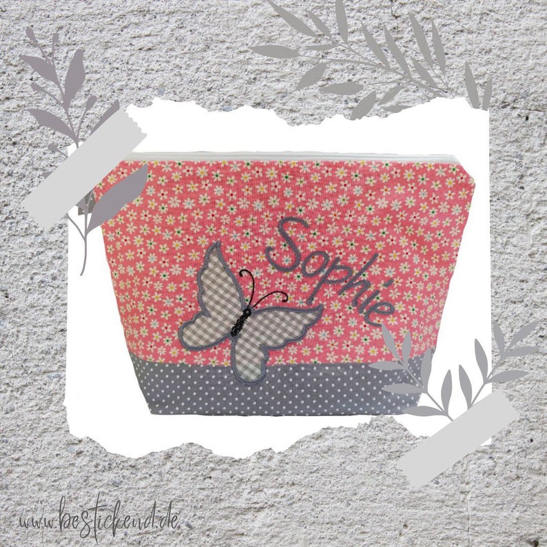 borsa ricamata FARFALLA nome //rosa grigio// borsa per pannolini borsa da toilette borsa da toilette borsa per pannolini regalo immagine 4