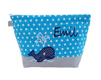 embroidered bag WAL + name //turquoise - gray// diaper bag wash bag diaper bag wash bag wash bag 20 fonts cosmetic bag