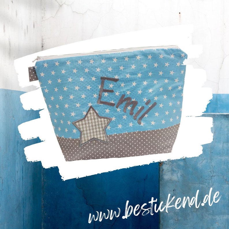 embroidered bag STERN name / light blue gray / diaper bag toilet bag diaper bag toilet bag wash bag 20 fonts cosmetic bag image 5