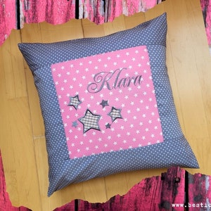 embroidered pillow STARS + NAME //pink - gray// 40x40 pillowcase gift cuddly pillow cuddly pillow name pillow
