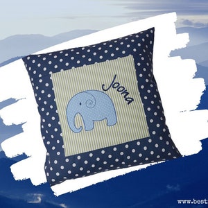 embroidered cushion ELEPHANT + NAME //marine - olive// 40x40 cushion cover gift cuddly cushion cuddle cushion name cushion