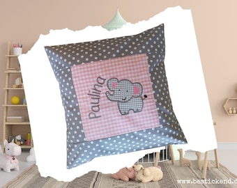 embroidered pillow ELEPHANT + NAME /grey - pink/ 40x40 desired name pillowcase personalized gift cuddly pillow cuddle pillow name pillow