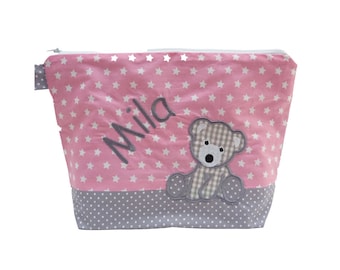 sac brodé BÄRCHEN+ nom rose - gris sac à couches trousse de toilette sac à couche trousse de toilette sac de toilette sac de toilette 20 polices sac cosmétique