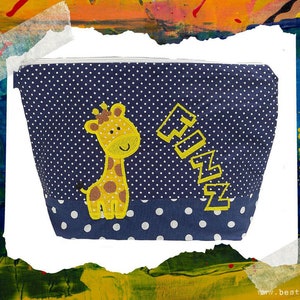 bestickte Tasche GIRAFFE + Name //marine//   Wickeltasche Kulturbeutel Windeltasche Kulturtasche Waschtasche 20 Schriftarten Kosmetiktasche