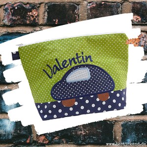 embroidered bag CAR + name //marine - kiwi// diaper bag toiletry bag nappy bag toiletry bag wash bag 20 fonts cosmetic bag