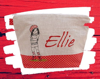 embroidered bag TEENIE-GIRL + name //red - nature// diaper bag wash bag diaper bag wash bag wash bag 20 fonts