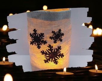 geborduurd WINLIGHT "STARS" **gratis KLEURKEUZE** lichtzakje kaars glas decoratie tafeldecoratie feest theelichtje lantaarn cadeau Kerstmis winter