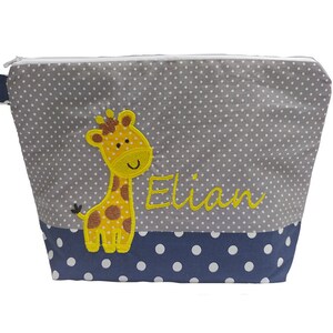 embroidered bag GIRAFFE name navy grey diaper bag toiletry bag diaper bag toiletry bag wash bag 20 fonts cosmetic bag image 1