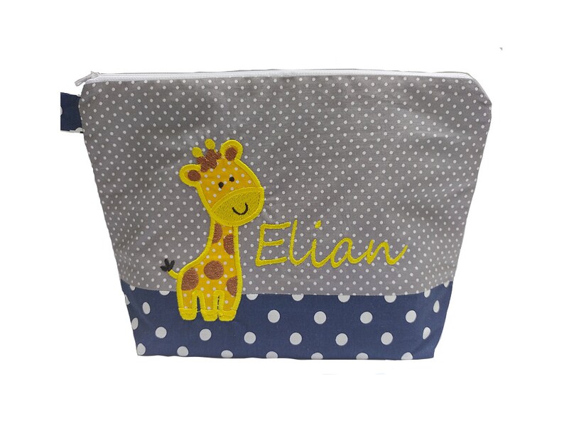 embroidered bag GIRAFFE name navy grey diaper bag toiletry bag diaper bag toiletry bag wash bag 20 fonts cosmetic bag image 1