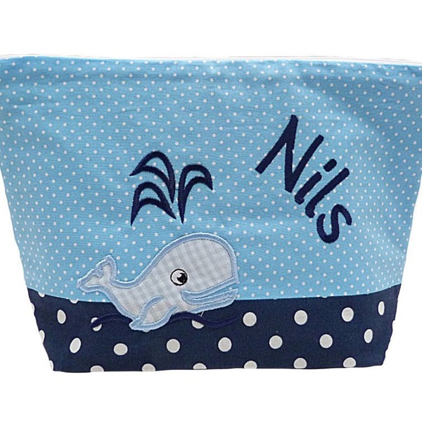 embroidered bag WAL + name /light blue - navy/ diaper bag toiletry bag diaper bag toiletry bag wash bag 20 fonts cosmetic bag