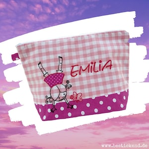 bestickte Tasche HANDSTAND + Name  //rosa - pink//  Wickeltasche Kulturbeutel Windeltasche Kulturtasche Waschtasche 20 Schriften