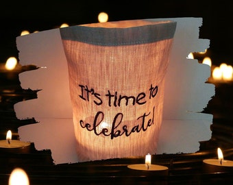 Embroidered WINDLIGHT "It's time to celebrate" *FREE COLOR CHOICE* Light bag, candle glass, decoration, gift, compliment, thank you, party, tea light