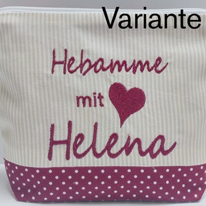 bestickte Tasche HEBAMME mit HERZ NAME //bordeaux natur// Kosmetikasche Schminktasche Kulturtasche Reisetasche Makeup-Bag 20 Schriften Bild 7