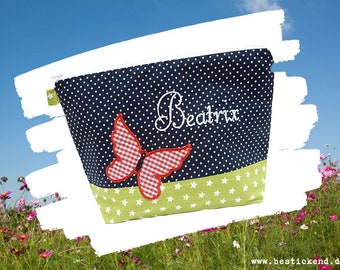 embroidered bag BUTTERFLY + name marine - kiwi diaper bag wash bag diaper bag wash bag wash bag 20 fonts gift