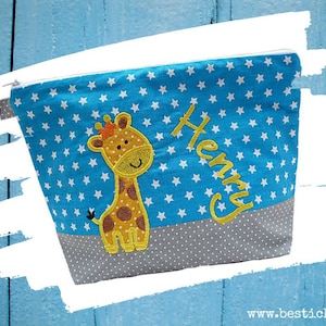 embroidered bag GIRAFFE name turquoise gray diaper bag toilet bag diaper bag toilet bag wash bag 20 fonts cosmetic bag image 1