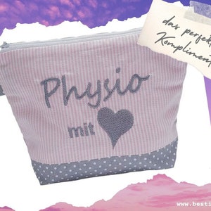 bestickte Tasche *PHYSIO mit HERZ*   //viele Designs//  Kosmetiktasche Kulturtasche Schminktasche Makeup-Bag Danke Kompliment Geschenk  (41)