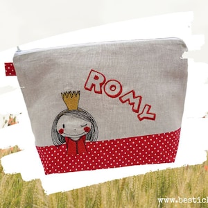 bestickte Tasche  "PRINZESSIN" + Name  *rot - natur* Wickeltasche Kulturbeutel Kulturtasche Waschtasche Windeltasche personalisiert Geschenk