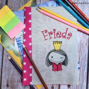 geborduurde notitieboekomslag A5 *** PRINCESS + naam *** //roze - naturel// (binnenvak - 20 lettertypen - wasbaar) U-boekje * HA-boekje * notitieboekje