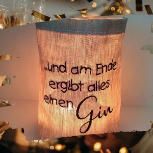 besticktes WINDLICHT "Gin" *FREIE FARBWAHL*  Lichtbeutel, Kerzenglas, Deko, Geschenk, Kompliment, Danke, Party, Teelicht
