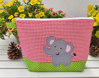 SALE - bestickte Tasche ELEFANT  *rot - kiwi*  Wickeltasche Kulturbeutel Ausverkauf Windeltasche Kulturtasche Waschtasche //Expressversand//