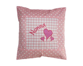 embroidered pillow 3 HEARTS + NAME //pink - pink// 40x40 pillowcase gift cuddly pillow cuddle pillow name pillow