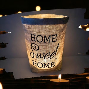 embroidered lantern "HOME SWEET HOME" // free choice of color // - light bag candle glass decoration garden table decoration party tea light lantern