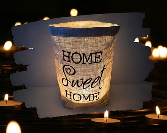 embroidered lantern "HOME SWEET HOME" // free choice of color // - light bag candle glass decoration garden table decoration party tea light lantern