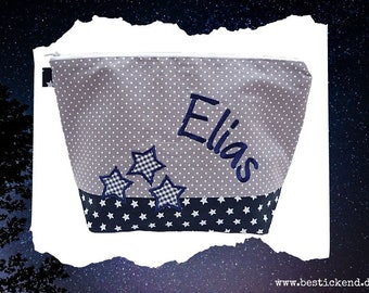 embroidered bag 3 STARS + name //navy - gray// diaper bag wash bag diaper bag wash bag wash bag 20 fonts