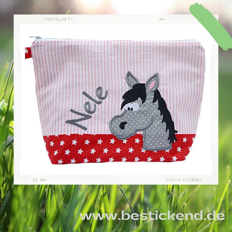 embroidered bag HORSE name // pink red // diaper bag wash bag diaper bag wash bag wash bag 20 fonts gift image 5