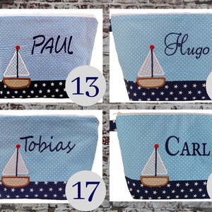 embroidered bag SAILBOAT NAME light blue navy diaper bag toiletry bag diaper bag toiletry bag wash bag 20 fonts gift image 4