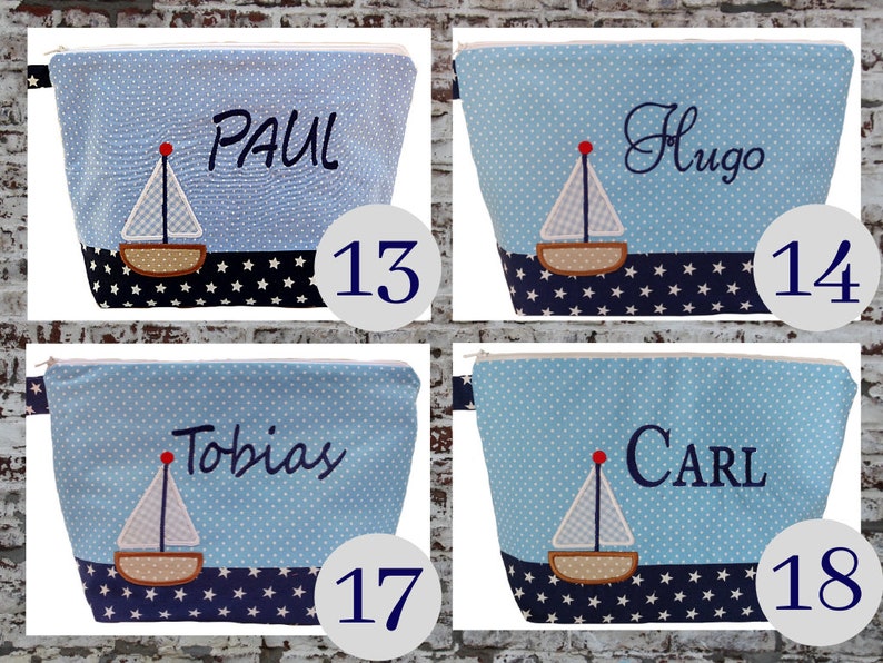 embroidered bag SAILBOAT NAME light blue navy diaper bag toiletry bag diaper bag toiletry bag wash bag 20 fonts gift image 4