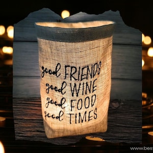 besticktes WINDLICHT "Friends" *FREIE FARBWAHL*  Lichtbeutel, Kerzenglas, Deko, Geschenk, Kompliment, Danke, Party, Teelicht