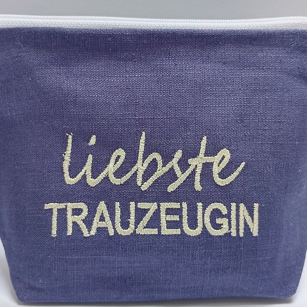 embroidered cosmetic bag "LIEBSTE TRAUZEUGIN" made of linen (toiletry bag - make-up bag - bag - makeup BAG), compliment, gift (44)