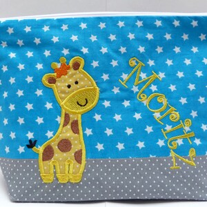 geborduurde tas GIRAFFE naam turkoois grijs luiertas toilettas luiertas toilettas waszak 20 lettertypen make-up tas afbeelding 5