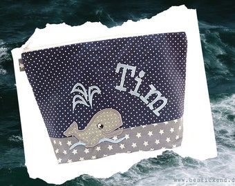 geborduurde tas WAL + naam //navy - grijs// luiertas toilettas luiertas toilettas waszak 20 lettertypen make-up tas